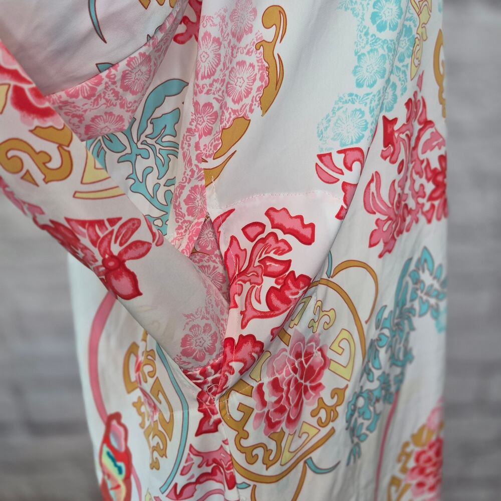 Natori Boho Floral Medallion Tunic Dress Split V Neck Butterfly Sleep Shirt Sz L - Picture 6 of 10